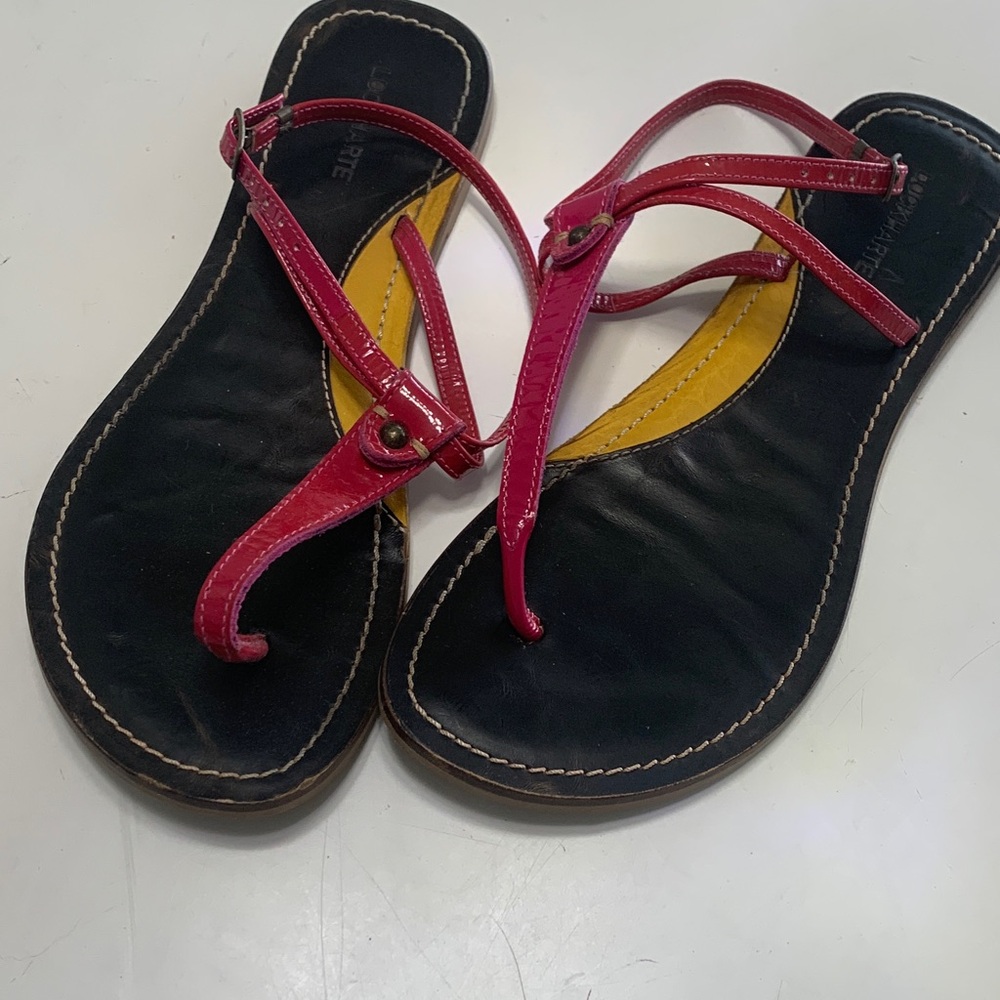 Lockharte Italian leather pink patent T strap boho festival Sandals sz 7